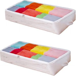 Set van 2 opvouwbare opbergzakken voor onder het bed, transparante opbergdoos voor onder het bed met grote capaciteit, met 3 versterkte handgrepen, onder het bed of op de kast (XL)