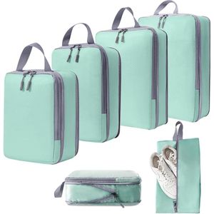 Kofferorganizer, compressiezakken, 6-delige set kubussen, compressiekofferorganizer, pakkubus, reisorganizer, kledingtassen voor koffer en rugzak, vakantie en musthaven, blauw