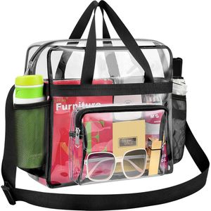 transparante boodschappentas en doorzichtige tas voor sportschool, werk, sportwedstrijden en concerten - 30 x 30 x 15 cm (zwart)