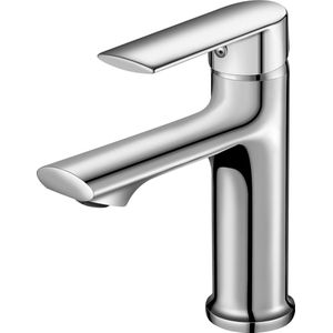 Eengreepsmengkraan, badkamer, wastafel met koud/warm water slangen, wastafelarmatuur met 15° gekanteld, geschikt voor alle soorten wastafels, chroom
