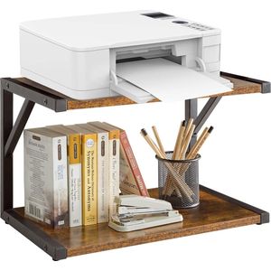 2-laags bureau-printerstandaardhouder, multifunctioneel bureau-organizer-opbergrek, boekenplank-printerplank voor faxmachine, scanner, bestanden, boeken, rustiek bruin TLJ004H