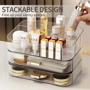 Make-up Organizer met stapelbare laden, ijdelheid badkamer dressoir slaapkamer cosmetische vitrinekasten, grote capaciteit schoonheidsopslag, kaptafel huidverzorging aanrecht organizer-transparant