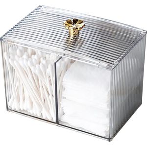Wattenstaafjescontainer, wattenschijfjesdispenser met deksel, voor wattenstaafjes, wattenbolletjes en tandzijde, transparante acryl wattenschijfjes opbergdoos voor badkamer, slaapkamer