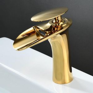 waterkraan badkamer wastafel kraan waterval badkranen mengkraan wastafel armaturen voor badkamer van messing (gepolijst goud)