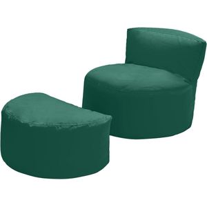 Zitzak stoel met voetenbank, voor binnen en buiten, woonkamer, gaming zitzak, lage rugleuning, waterbestendig, kleine meubels, ergonomisch design, lichaamsondersteuning (groen)