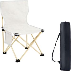 Campingklapstoel, campingstoel, hoogwaardige gazonstoel met koeltassteun, 150 kg, stalen frame, klapstoel (wit)