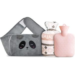Warmwaterkruik met overtrek, panda-warmwaterkruikriem, warmwaterkruik van rubber met zachte taillehoes, 3-in-1 warmwaterkruik van rubber met fleecebekleding, ideaal voor pijnverlichting, artritis