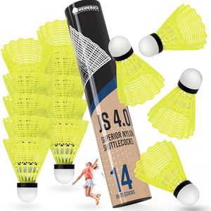 Set van 14 shuttles, plus e-book training, badmintonballen, geel, duurzame shuttles, shuttles voor beginners en gevorderden, badmintonballen, badmintonballen