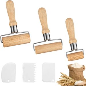 3 stuks houten deegroller, deegroller met plastic deegschraper, deegroller, geschikt voor het met de hand rollen van deeg, pizza, desserts en knoedelvellen