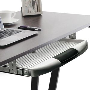 Toetsenbordlade, ondertafelmontage, 1 set toetsenbordladen voor montage onder het bureau, grijs, uittrekbare ondertafel, plank incl. opbergvak, toetsenbordladen en -sleuven