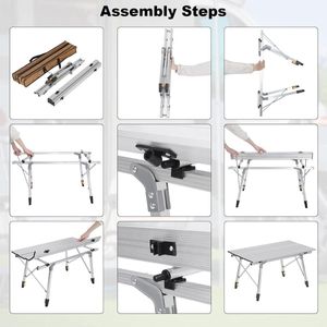 Opklapbare kampeertafel Aluminium tuintafel Balkontafel Reistafel Opvouwbaar met pakzak In hoogte verstelbaar 90 x 52,2 x (45-72) cm