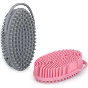 2 stuks siliconen lichaamsborstel - ingebouwde lusgreep, 2-zijdige baddouche-lichaamsborstel voor dieptereiniging en massage, eenvoudig vast te houden en op te hangen, hygiënisch en duurzaam
