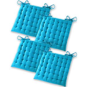 Set van 4 zitkussens 40 x 40 x 5 cm voor binnen en buiten gebruik 100% katoen dikke vulling gewatteerd kussen