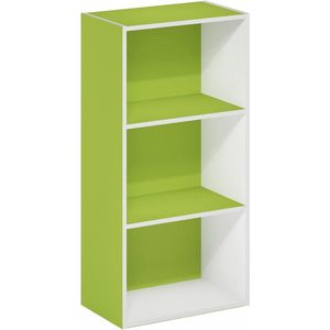 Boekenkast met 3 niveaus, hout, wit/groen, 3-laags