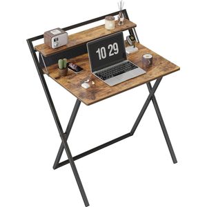 Klein inklapbaar bureau, 60 cm opvouwbare computertafel met plank en opbergtas, geen montage nodig, thuiskantoor, kleine werktafel, bruin