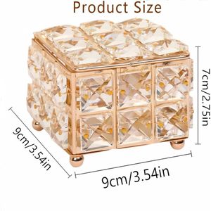 Kristallen cosmetische opbergdoos, kristallen cosmeticabox, cosmetica-make-up-organizer, kleine cosmeticabox met deksel voor make-uptafel, badkamer (goud)