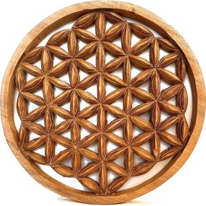 Bloem van het leven, wandafbeelding, 40 cm, bloem van het leven, energieafbeelding, houten afbeelding, handgemaakt van acaciahout, grote wandafbeelding, decoratie, esoterisch geschenk, houtdecoratie, bruine afbeelding, Feng Shui