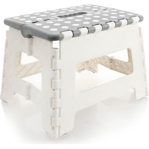 Vouwtrap met rubberen noppen, opvouwbare opstapkruk - draagbare klimhulp voor huishouden, keuken en badkamer - antislip klapkruk - draagkracht tot 150 kg (wit/grijs, 1 stuks)