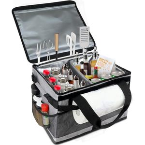 Grillbenodigdheden, caddy met papieren handdoekhouder, BBQ-organizer, picknickorganizer voor grillgereedschap, outdoor, keukenaccessoires, tassen, organizer voor outdoor, picknick, camping,