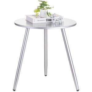 Bijzettafel rond houten tafel: modern luxe zilver klein houten bijzettafel voor woonkamer met 3 tafelpoten van metaal kleine outdoor bank tafels voor de tuin, 45 x 45 cm
