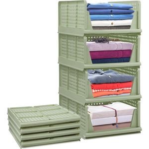 Set van 4 stapelbare opvouwbare opbergdozen voor kledingkast, kunststof kledingkast, kast, organizer, box, uittrekbaar als een lade, geschikt voor thuis, slaapkamer, keuken (groen)