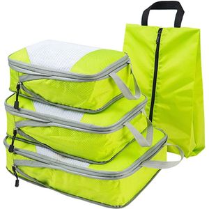 4-delige set pakkubussen, compressieverpakking-organizer, praktische pakzakken, uitbreidbare bagage-organizer voor dames en heren, handbagage, rugzak, koffer-organizer (groen)
