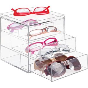 Opbergdoos voor brillen - brillenhouder voor brilopslag in 3 laden - voor brillen, zonnebrillen en leesbrillen - doorzichtig