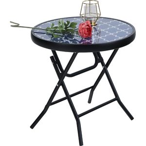 Inklapbare ronde bijzettafel van glas van metaal, tuintafel, koffietafel, kleine balkontafel, weerbestendig, onderhoudsarm, voor balkon, tuin, terras en woonkamer