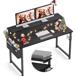 Bureau met monitorstandaard, in hoogte verstelbaar, computertafel met opbergtas, pc-tafel met koptelefoonhouder, kleine bureautafel voor thuiskantoor (120 x 50 x 74 cm, zwart)