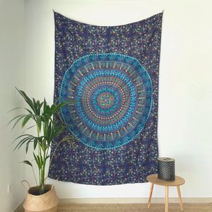 Wandtapijt Mandala - 100% katoen, kleurrijk, Oosterse ontwerpen - Ideaal als wanddoek Mandala, Indiase wandbekleding van stof en wandtapijt Boho - blauw