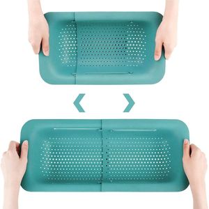 Zeefkorf gootsteen, uittrekbare zeef voor gootsteen, afdruipzeef, spoelbak, zeefmand voor het wassen van groenten en fruit en voor het afdruipen van gekookte pasta, ruimtebesparend afdruipen