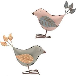 kleine dierenbeelden metaal decoratief klein schattig minnaars zangvogel standbeeld woondecoratie 14 x 14,5 x 4,6 cm, roest/bruin (2 stuks metalen vogel)
