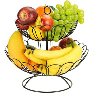 Fruit , 2 verdiepingen, fruitschaal, fruitmand voor meer ruimte op het werkblad, groentemand van metaal, keukendecoratie, fruitschalen voor groenten en fruit