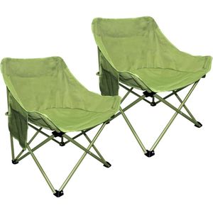 2 opvouwbare campingstoelen, geschikt voor buiten, terras, tuin, picknick, strandvakantie, camperreizen, groen.