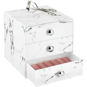 Make-up organizer – make-up opslag met 3 laden voor oogschaduw, lippenstift enz. – cosmetische doos van kunststof voor de badkamer – marmerkleuren