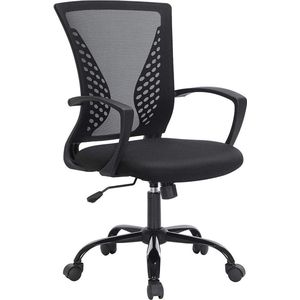Bureaustoel, bureaustoel met netbespanning, in hoogte verstelbare computerstoel, 360° draaistoel, kantelfunctie, ademend, kantoor, werkkamer, tot 120 kg belastbaar, zwart.
