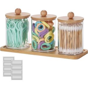 Wattenschijfjesdispenserset, acryl wattenschijfjes opslag wattenstaafje container dispenser wattenstaafje container padhouder badkameraccessoire voor badkamer, opslag, organisator