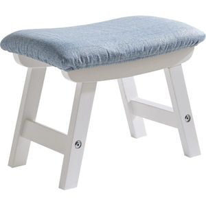 Footstool, linen stool, wooden stackable stool with non-slip mat, padded shoe changing stool, stackable stool, for kitchen, living room, (white leg + blue cushion).