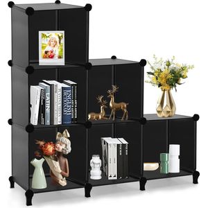 6 x kunststof kledingkastreksysteem, stapelbare trapkubus-organizerplank, multifunctionele boekenkast, kubusplank voor boeken, speelgoed, kleding, gereedschap (30 x 30 cm)