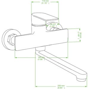 Kraan keuken wandmontage, 360° draaibare keukenkraan, wandarmatuur, gootsteen, eengreepsmengkraan, zwenkarm, 25 cm