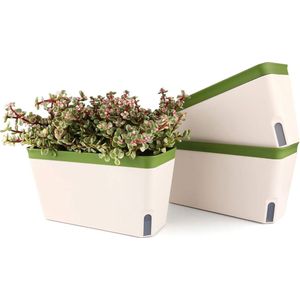 27cm zelfwater gevende bloembak kruidenpot met ERD irrigatiesysteem groen set van 3 plastic bloempot plantenbak rechthoek voor keuken balkon vensterbank