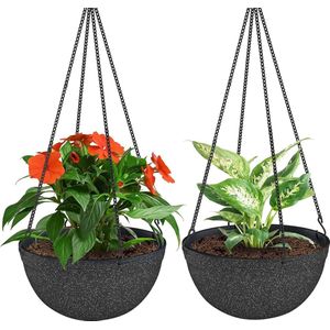 Hangende bloempot, 28 cm hangende plantenbakken voor binnen- en buitenplanten, hangende plantenhouders, bloemenmanden met afvoergat voor balkon, terras, tuin (set van 2, donkergrijs)