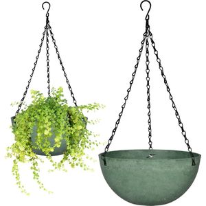 Bloempot, hangende plantenhanger met roestvrij verstelbare kettingen, afvoergaten, hangplantenpotten, Ø 25 cm, hangende bloempot voor binnen en buiten, plafond, balkons, planten, wanddecoratie (smaragdgroen, 2 stuks)