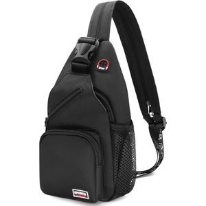 Sling Bag Borsttas, rugzak voor dames en heren, Oxford-stof, schouderrugzak, crossbody tas, schoudertas, sporttas, casual dagrugzak met verstelbare schouderriem voor outdoorsport, reizen, winkelen, zwart