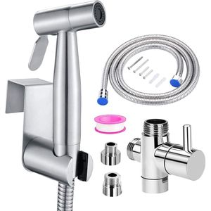 Bidet handdouche, toilet badkamer bidet voor bidet armaturen toilet met G1/2"" T-ventiel en een G3/8"" adapter wassen roestvrij staal douchekop bidet luier douche dierenbad waterbesparend muur wassen