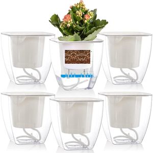 4"" Plastic zelfwater gevende bloempot met drainagelonttouw Kleine Afrikaanse paarse potten voor binnen, buiten, tuin of raam