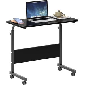 Computertafel 80 x 40 cm, in hoogte verstelbare laptoptafel, computertafel met wieltjes voor bed, verpleegkunde, lezen, werken, 05#1-80BK-SH