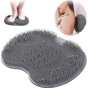 Non-Slip Silicone Massage Pad, Foot Brush Scrubber Massager Shower with Suction Cup Silicone, Foot and Back Scrubber, for Cleaning, Massaging, Relaxing and Exfoliating for Feet or Back (Grey)