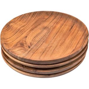 Ronde houten borden van acaciahout, 4 stuks, eenvoudige reiniging en lichtgewicht, voor snacks en desserts (17,8 x 17,8 x 2,5 cm)