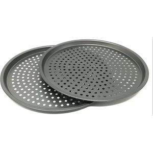 2 stuks anti-aanbak-pizza-bakplaat met gaten, roestvrij staal, grijs, knapperplaat, rond diameter 32 cm